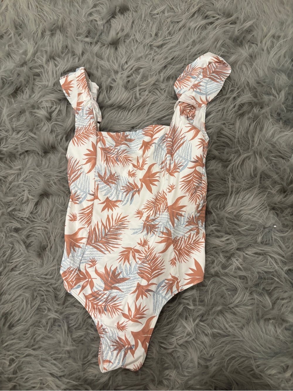 Roxy Cream One-Piece Swimsuit with Terracotta and Light Blue Leaf Print